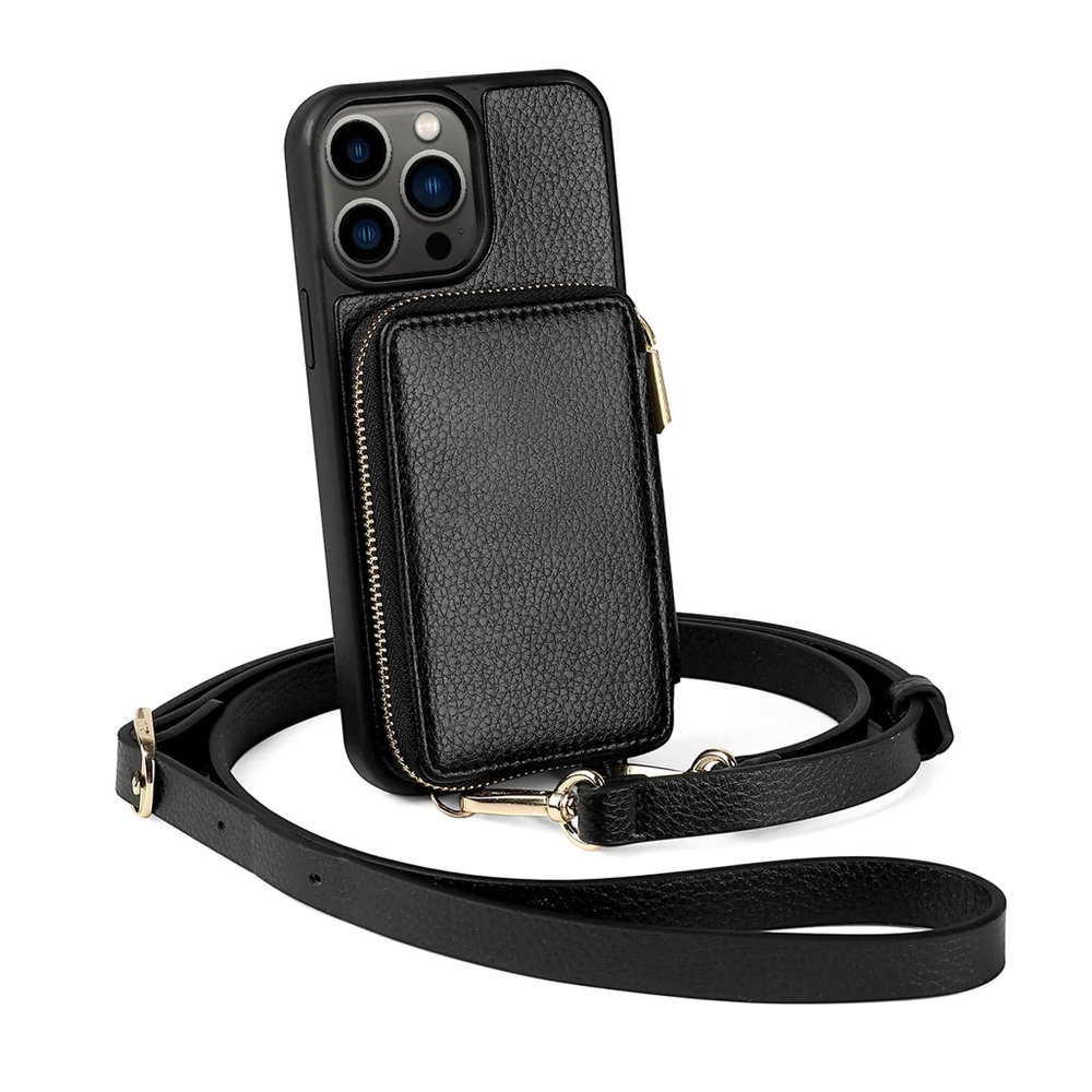 New Leather Crossbody iPhone 15‎ Pro Case RFID Blocking Card Holder Wallet